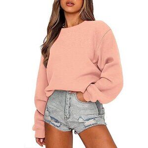 Women's Crew Neck Pullover Loose Fit Sweatshirt - XL Pink